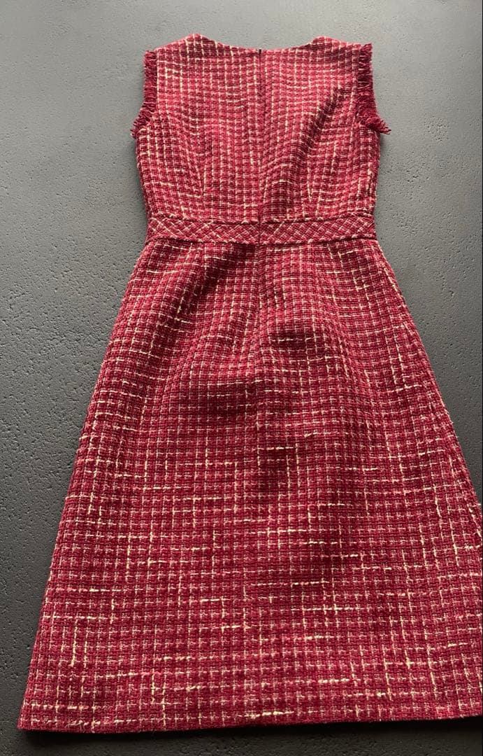 ERUKEI]レッド・ツイード・フリンジAライン膝丈ミニドレスワンピース黒木麗奈