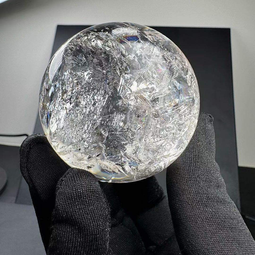 天然石虹あり　水晶のスフィア　丸玉　置物G.534