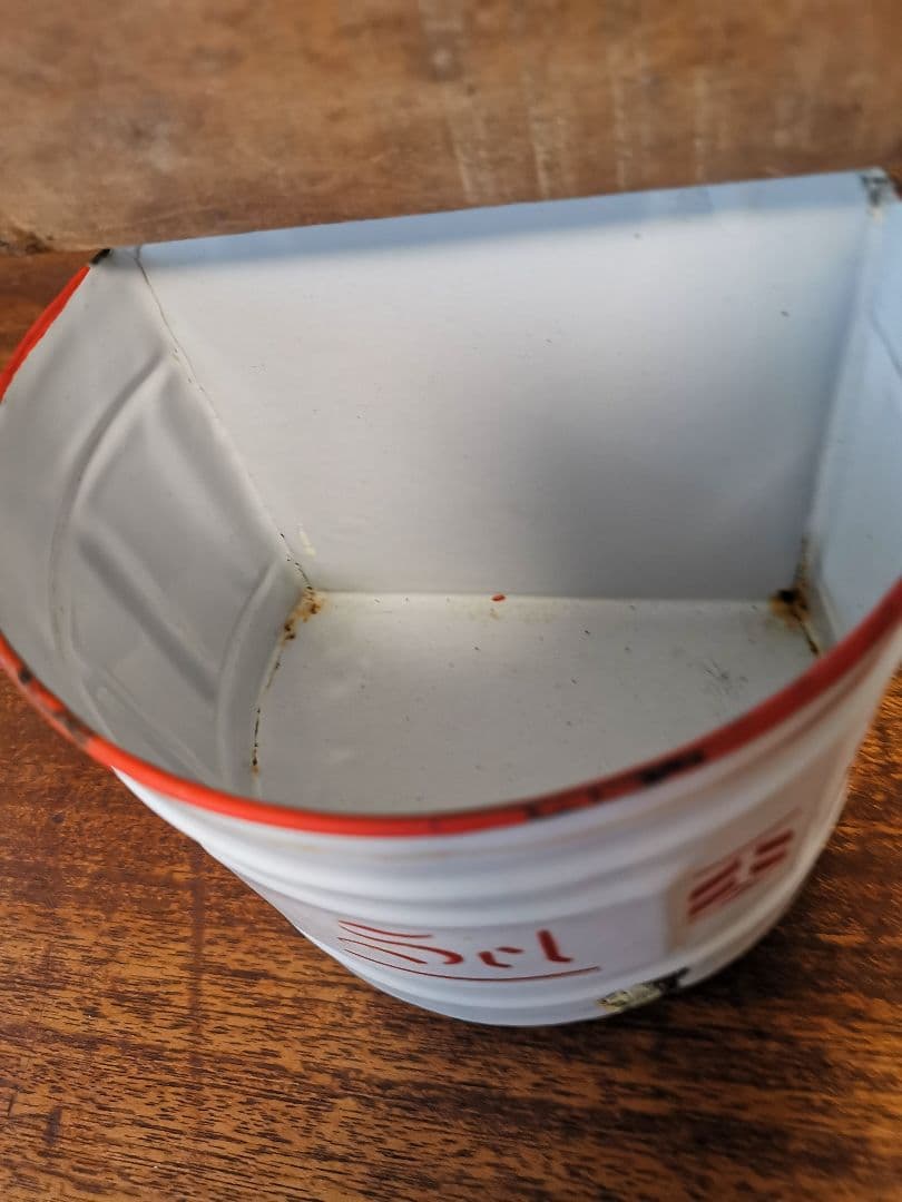 アンティーク SｅL缶 ホーロー蓋木製 壁掛け用塩入れ