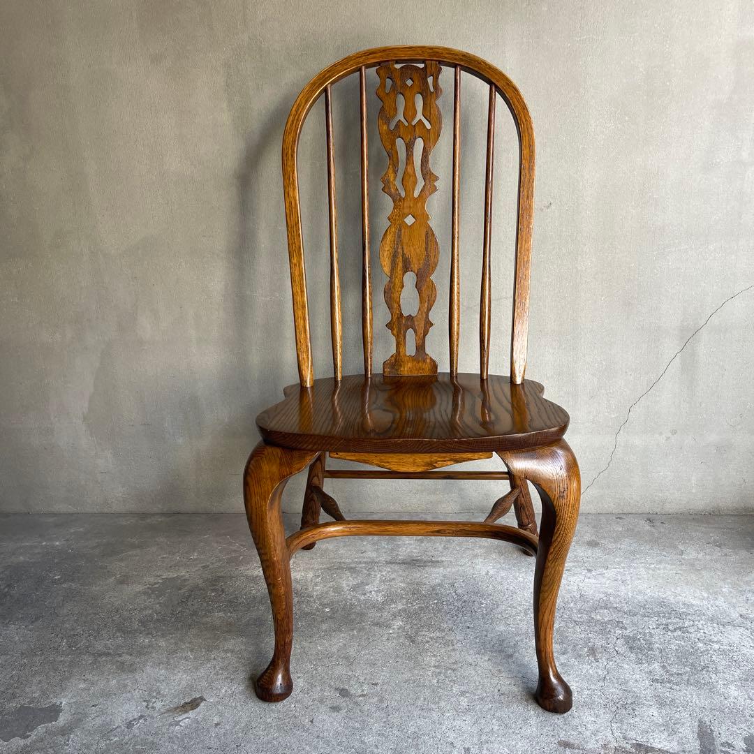 オールドヴィンテージ　オークウィンザーチェア　カントリー　猫脚