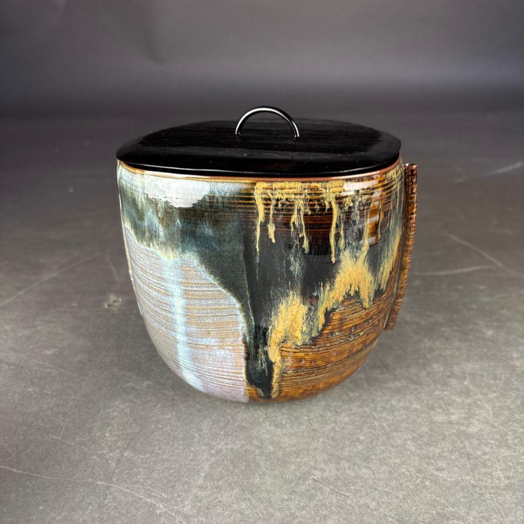 亀井楽山　高取水指　片木目塗蓋　木具師　萬象　共箱