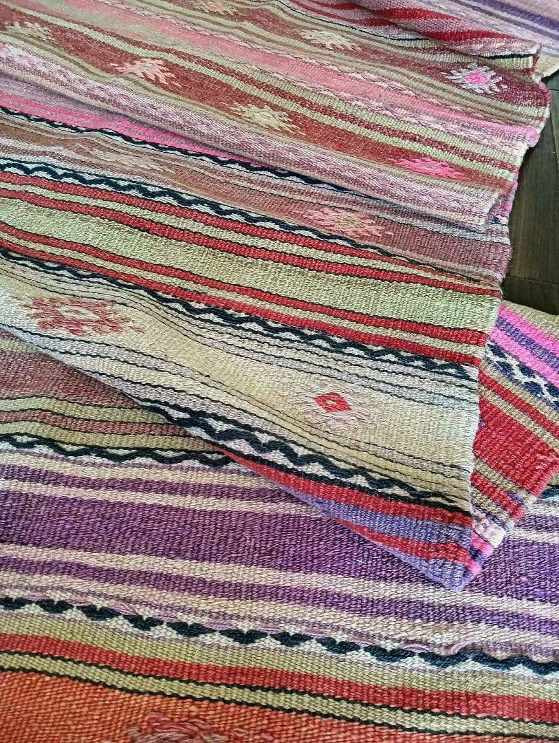 特大7.6kg 140×280色のパステルピンクのオールドキリム　カイセリ