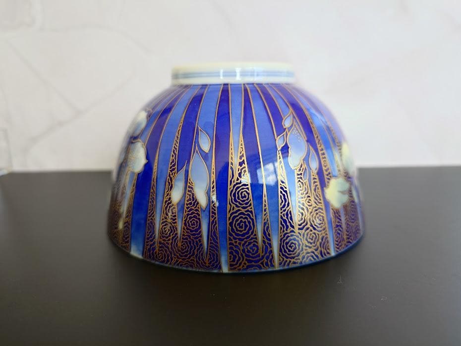 深川製磁　飯碗　蓋付き　金彩あやめ飯碗　2個　工芸品