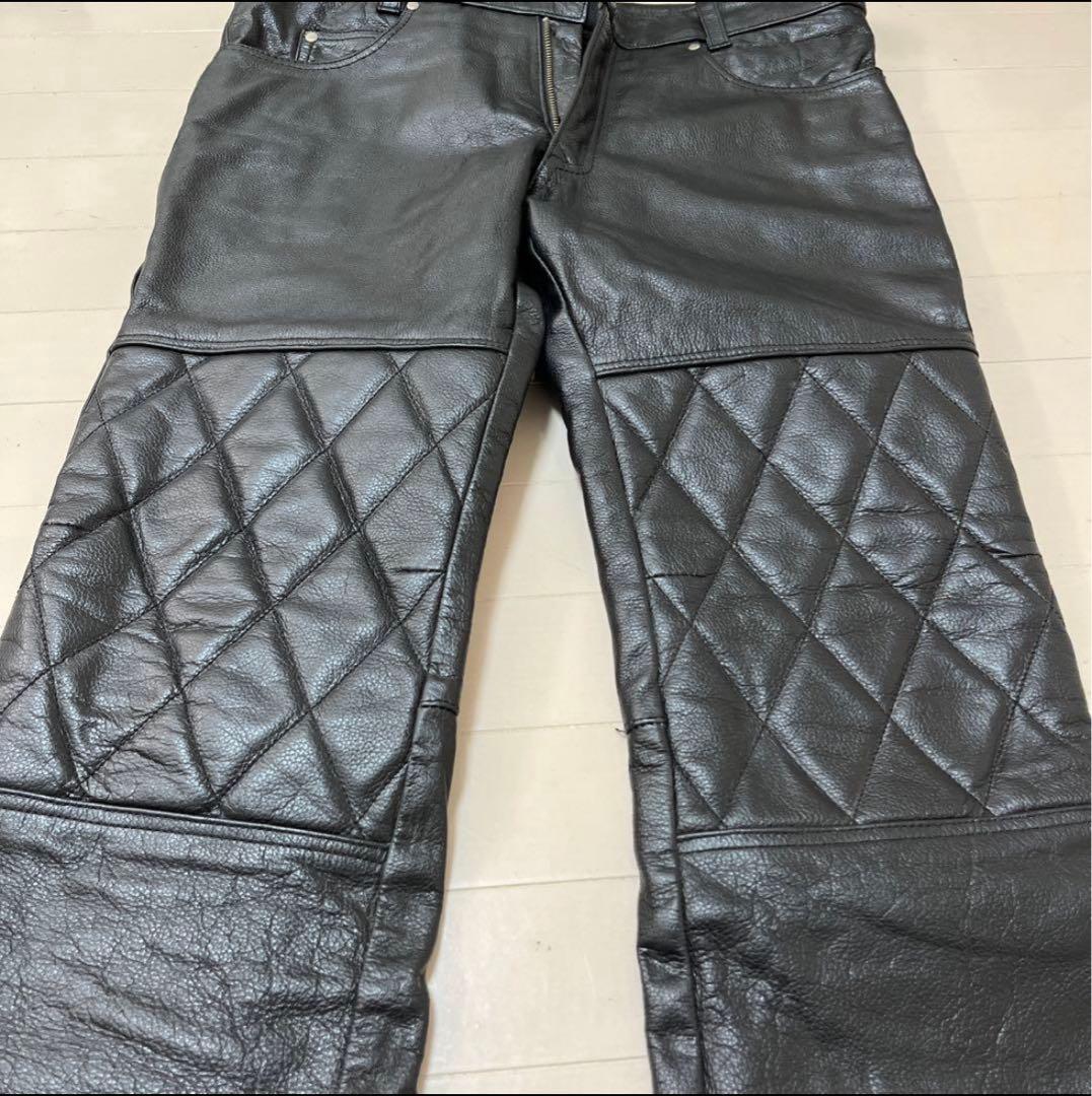 モトフィールドレザー キルティングパンツ 黒