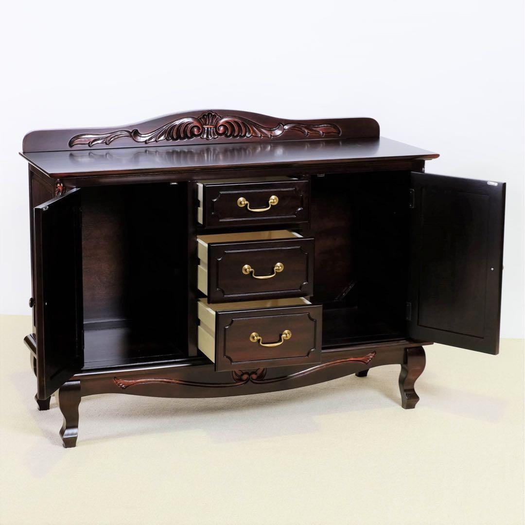 E新品 アンティーク調 キャビネット 110 リビング収納 本棚 食器棚 ボード