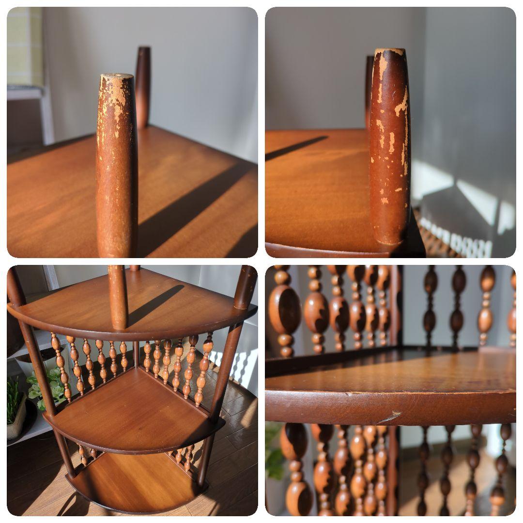 アンティーク　木製　コーナーラック 3段 昭和レトロ　三角コーナー　　飾り棚