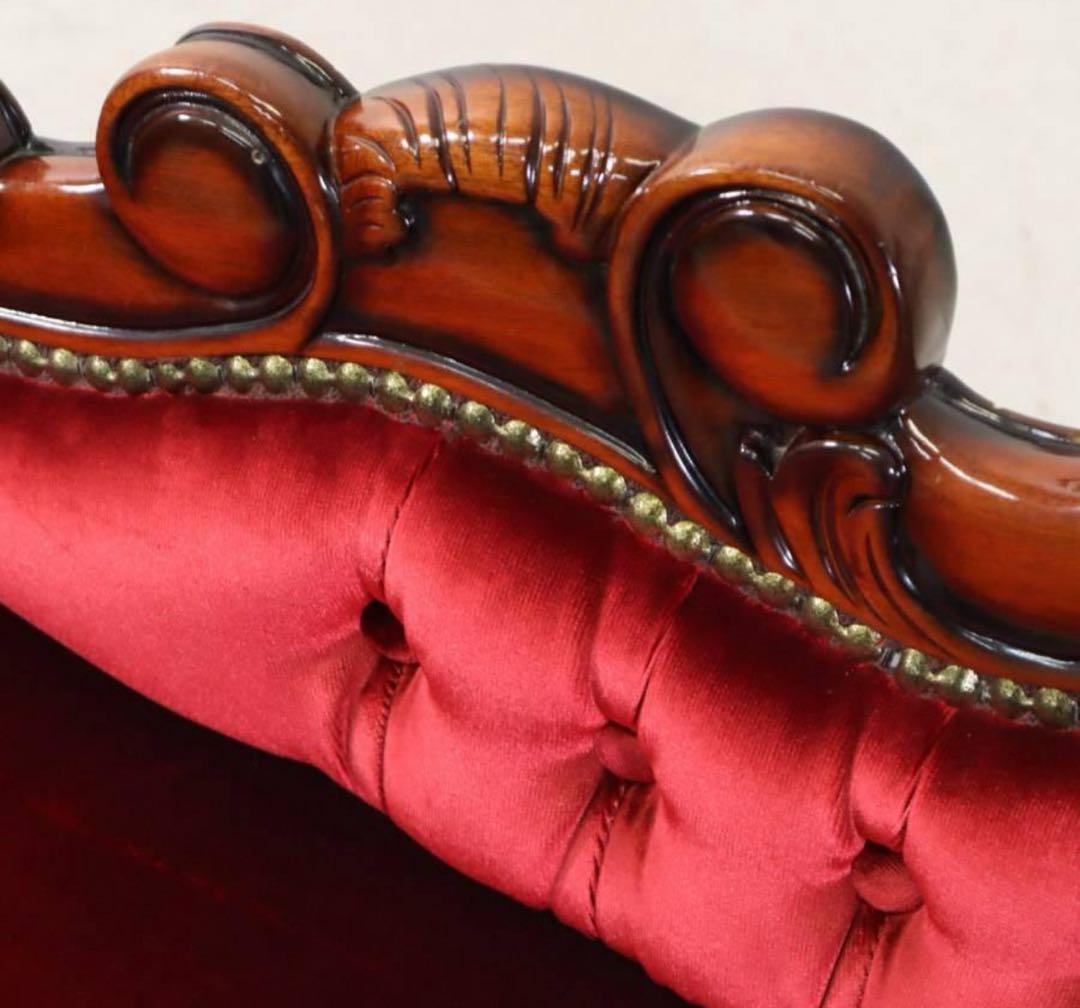 ロココ調 ベンチソファ ベビー用 ドール用 マホガニー材 ベルベット調レッド