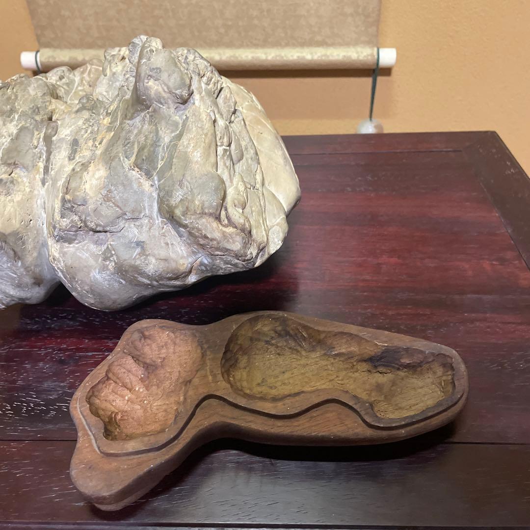 自然石 水石 木製台座付き 約24cm 鑑賞石