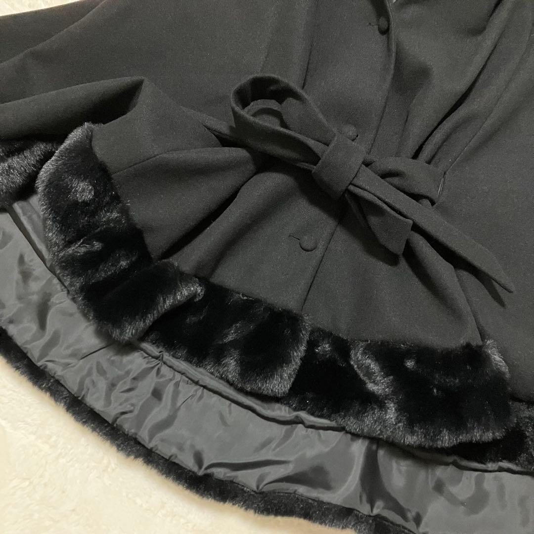 新品同様 タグ付 CHERI MI ファー ケープコート 黒　ポンチョ Free