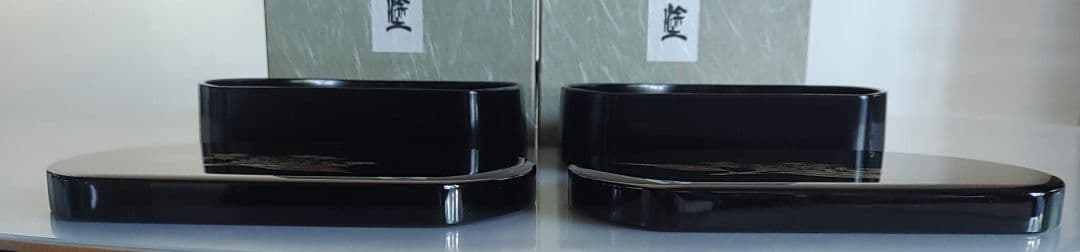 輪島塗　蒔絵付　半月弁当箱　2客セット