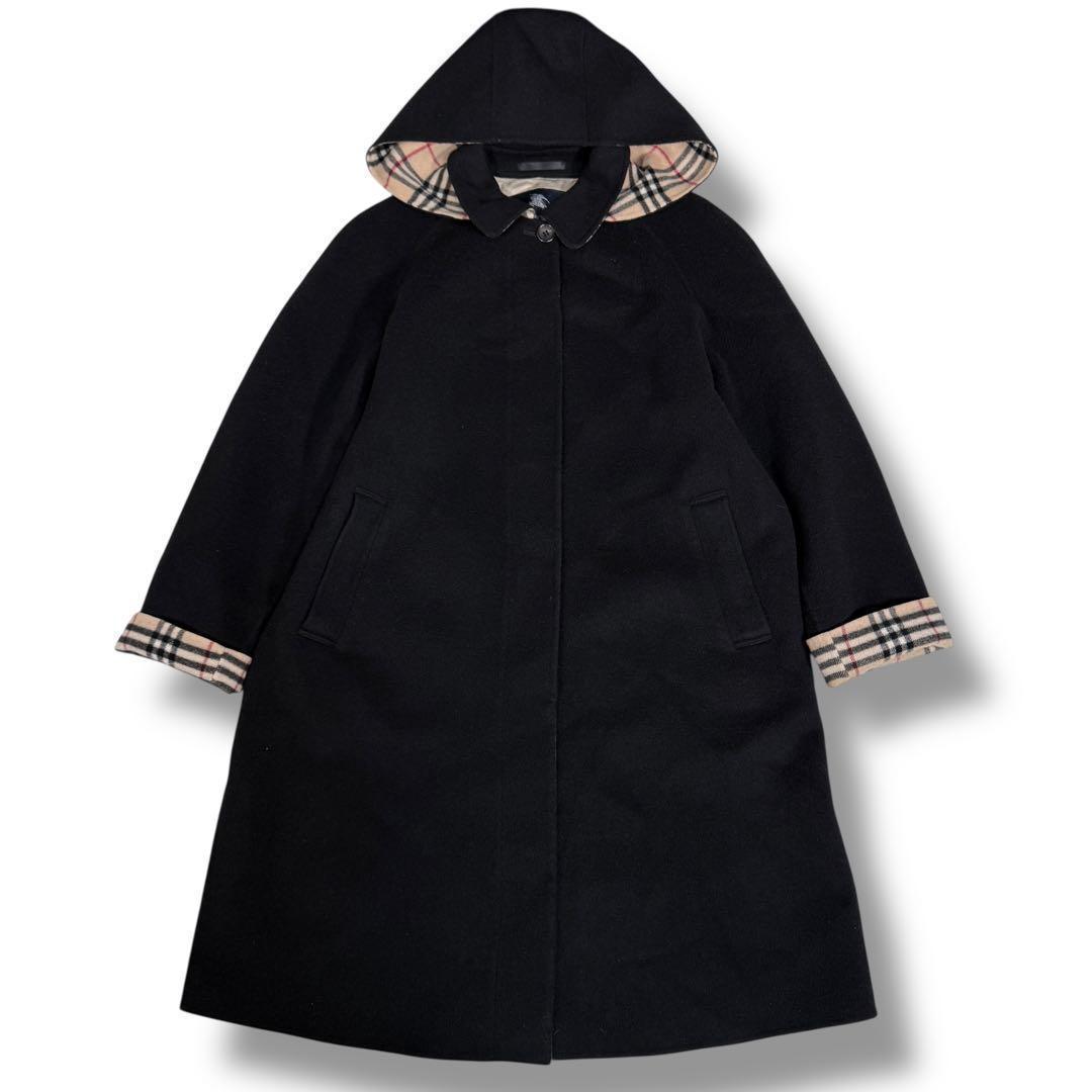 極美品 バーバリーロンドン カシミヤ混 ノバチェック 2way ロングコート 黒