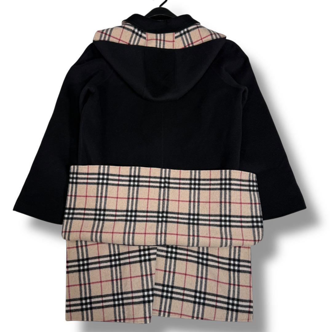 極美品 バーバリーロンドン カシミヤ混 ノバチェック 2way ロングコート 黒