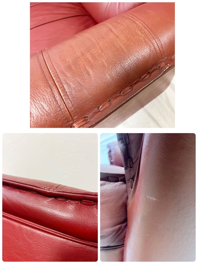 『富士ファニチャー』FUJI FURNITUR ヴィンテージ　レザーソファ　本革