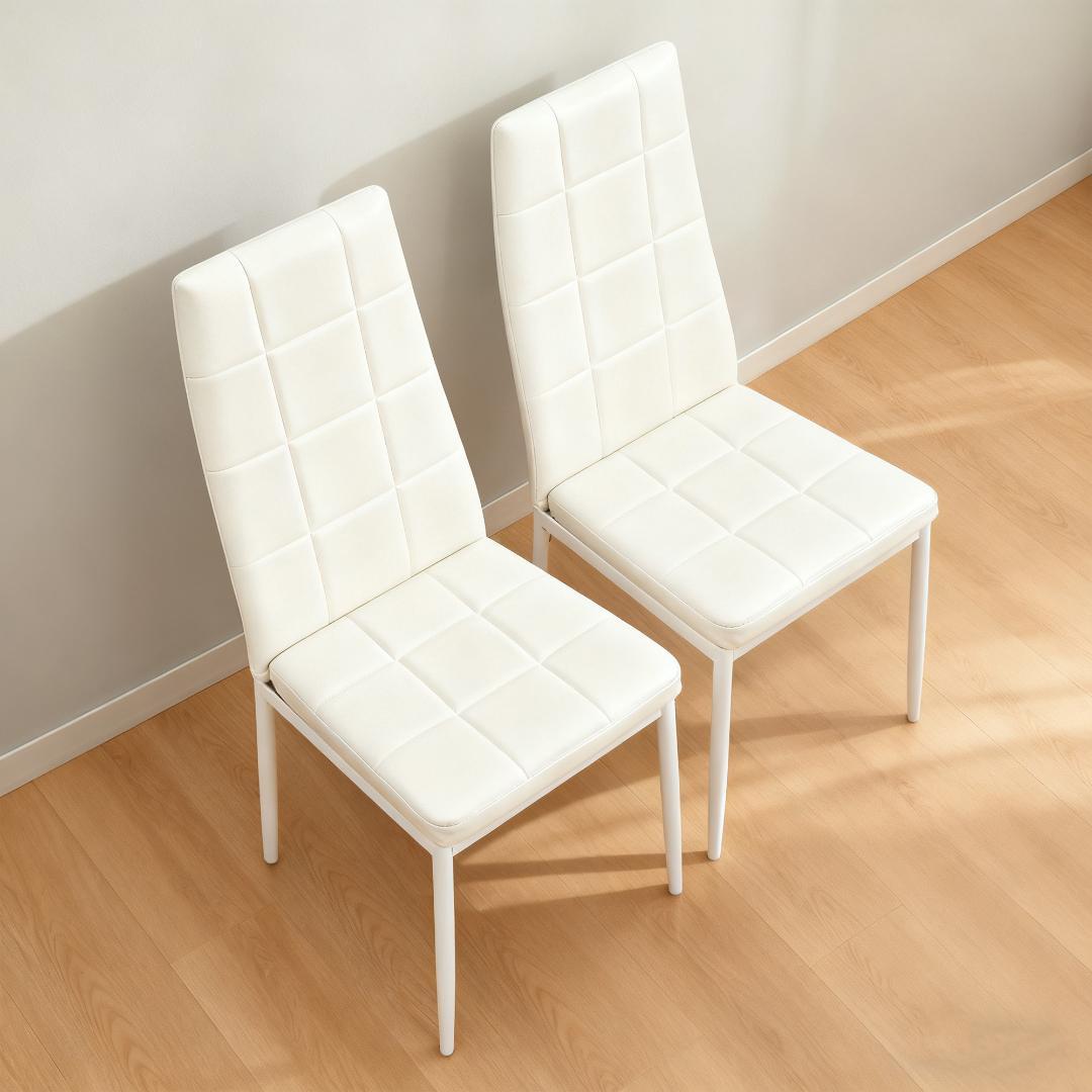 【ホワイト2脚セット】PUレザーダイニングチェア ハイバック シンプルモダン