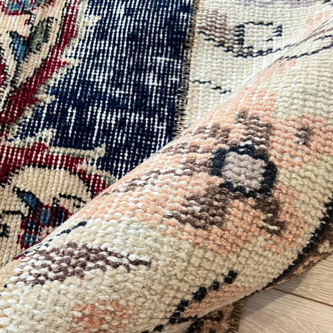 超ロングネイビー65×249レッド　パッチワークランナー　トルコヴィンテージラグ