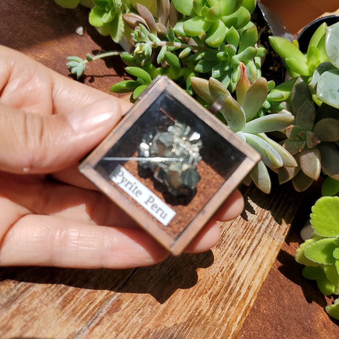 パイライト標本箱ペンダント　ペルー産　鉱物標本ペンダント