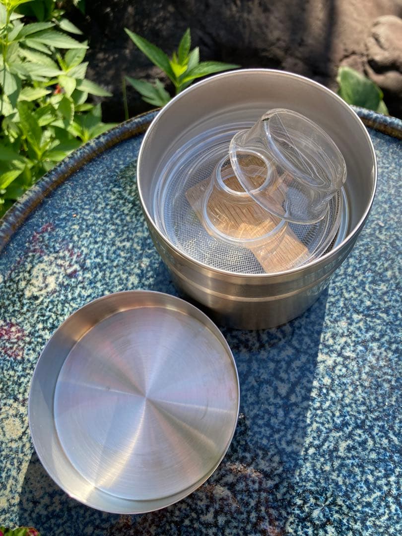 ステンレス 抹茶ふるい　ヴィンテージ　竹へら付き茶道具セット