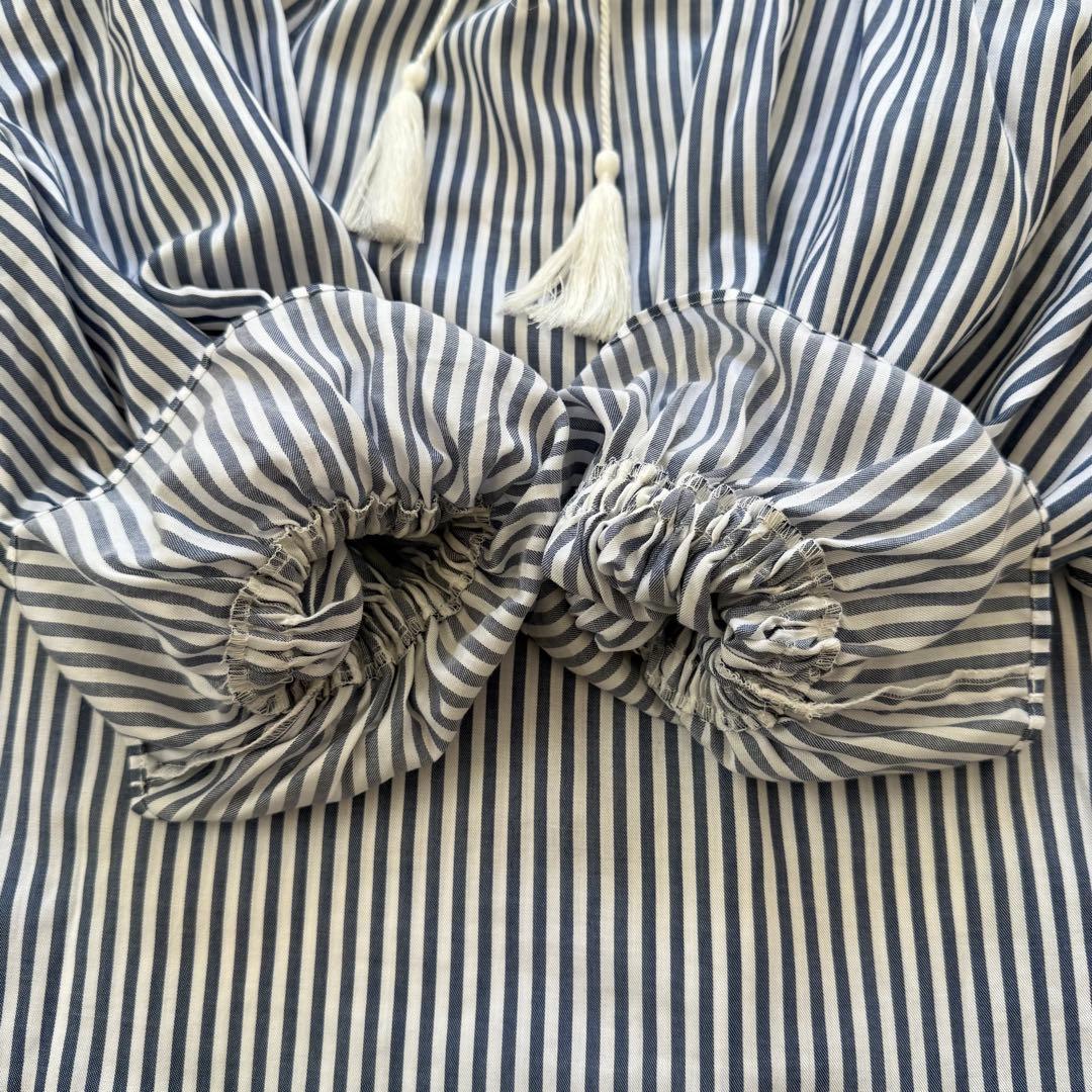 ダイアグラム　カフタンブラウス　タッセル付き　フリル　ストライプ　柔らか