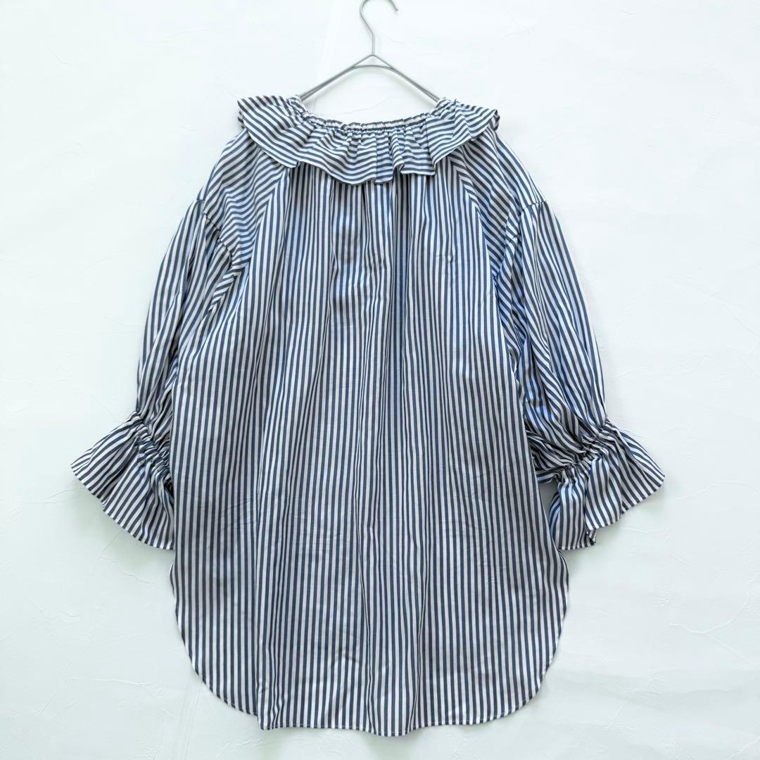 ダイアグラム　カフタンブラウス　タッセル付き　フリル　ストライプ　柔らか
