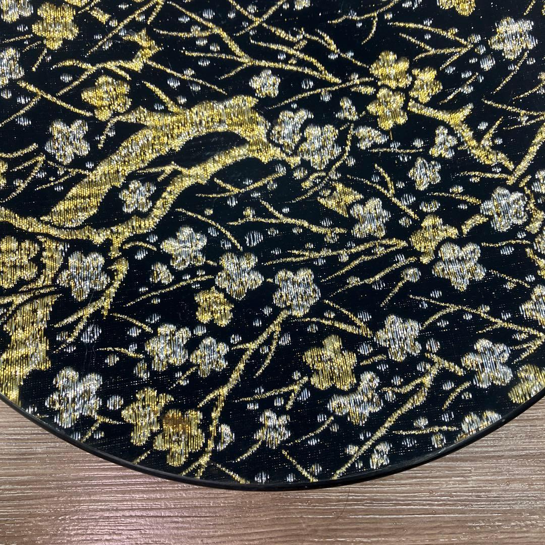 E-1 極美品 ぎやまん 金銀糸 金彩 桜文様刺繍 ガラスプレート 飾り皿 大皿