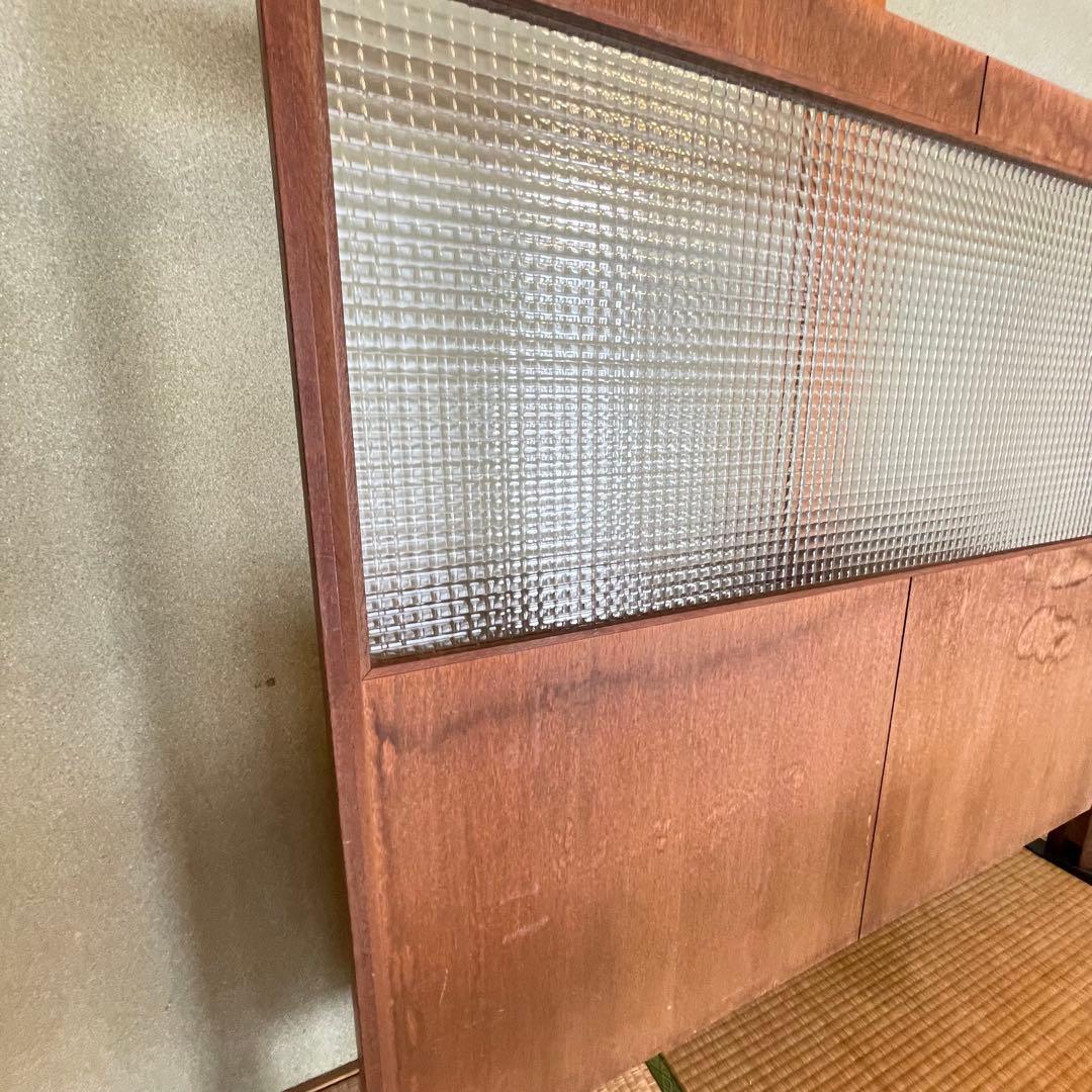 稀少　チェッカーガラス　木製フレームの間仕切り　ヴィンテージ　カフェ風インテリア