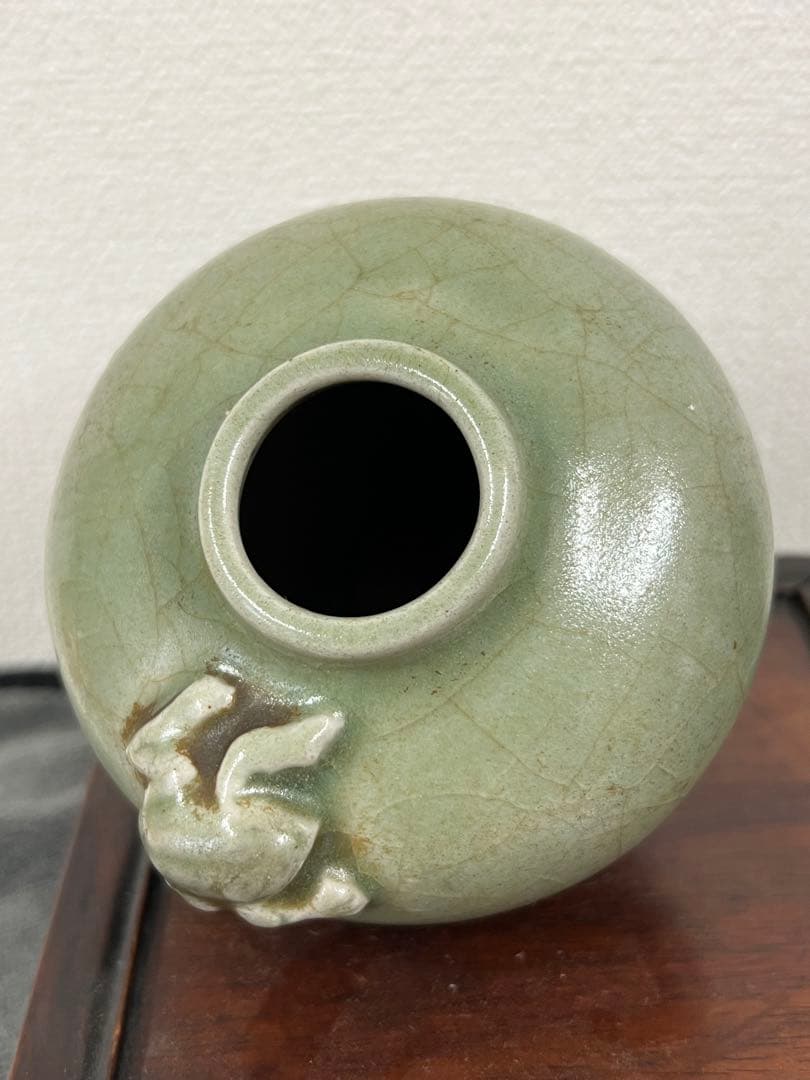 中国明時代　龍泉窯青磁水盂 文房具　胴直径約9.5㎝ BL2-4