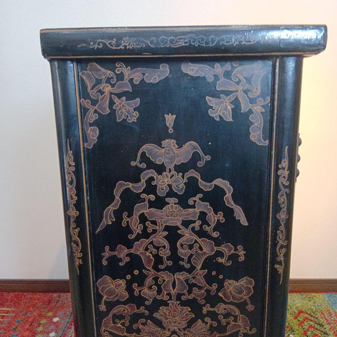 時代物　中国家具　玉入漆金彩キャビネット　アジアン家具