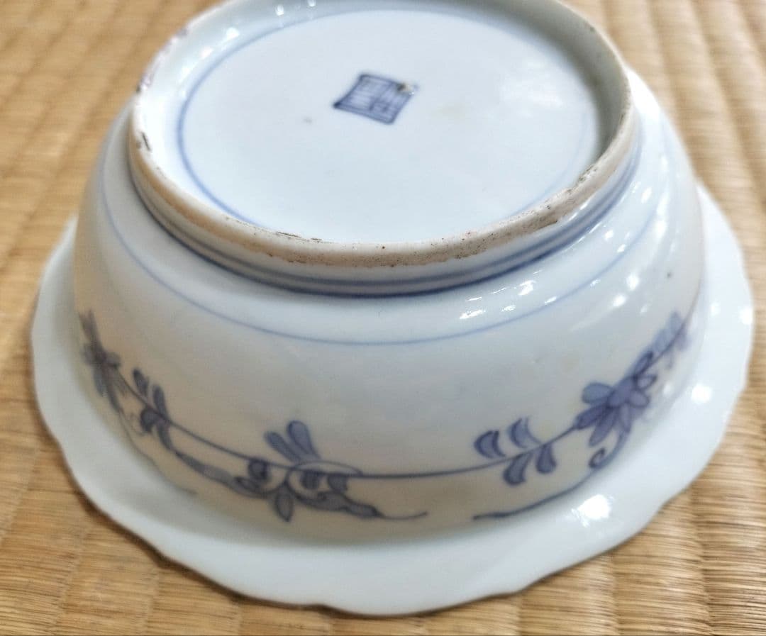 色絵古九谷　柘榴・梅・鳥・花文　小鉢　銀直し有