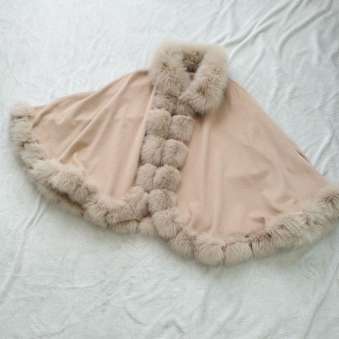 SAGA FURS カシミヤ　ブルーフォックス　 ポンチョ サガファー