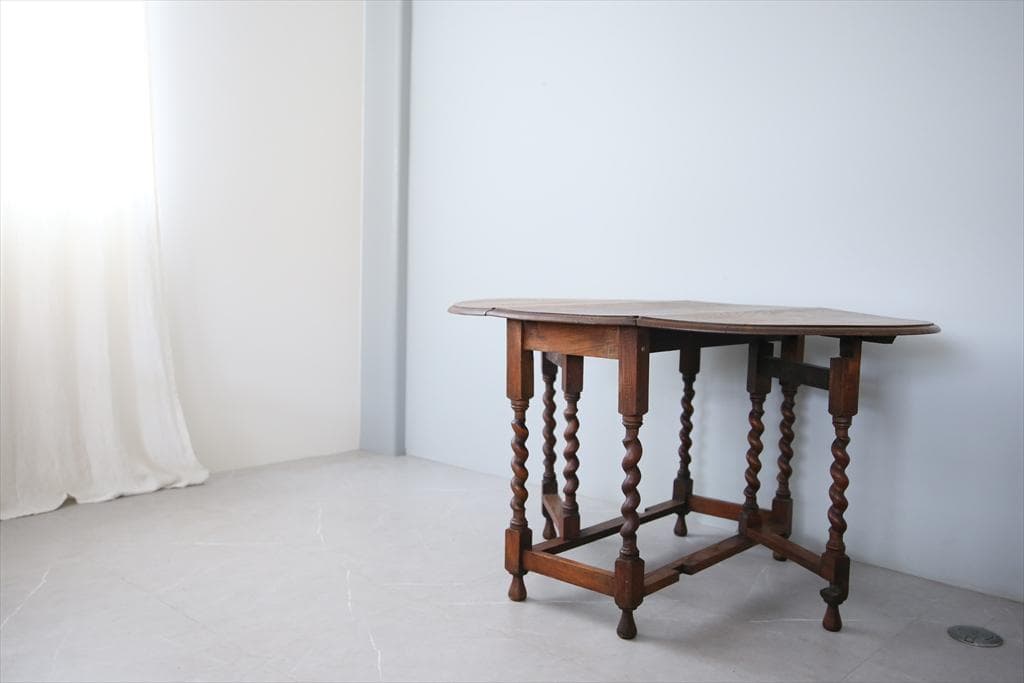 英国アンティーク木製ゲートレッグテーブル/ダイニング机バタフライ(92-32)