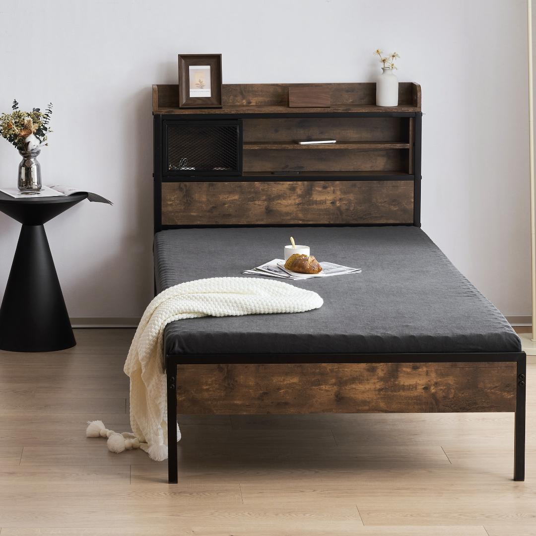 赤字！S ベッドフレーム シングル シングルベッド ンセント・宮付き　北欧風