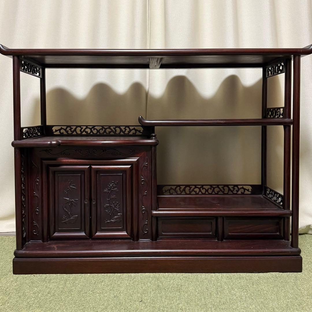 昭和 レトロ 唐木 茶棚 違い棚 茶箪笥 タンス 紫檀 銘木 高級家具 和室