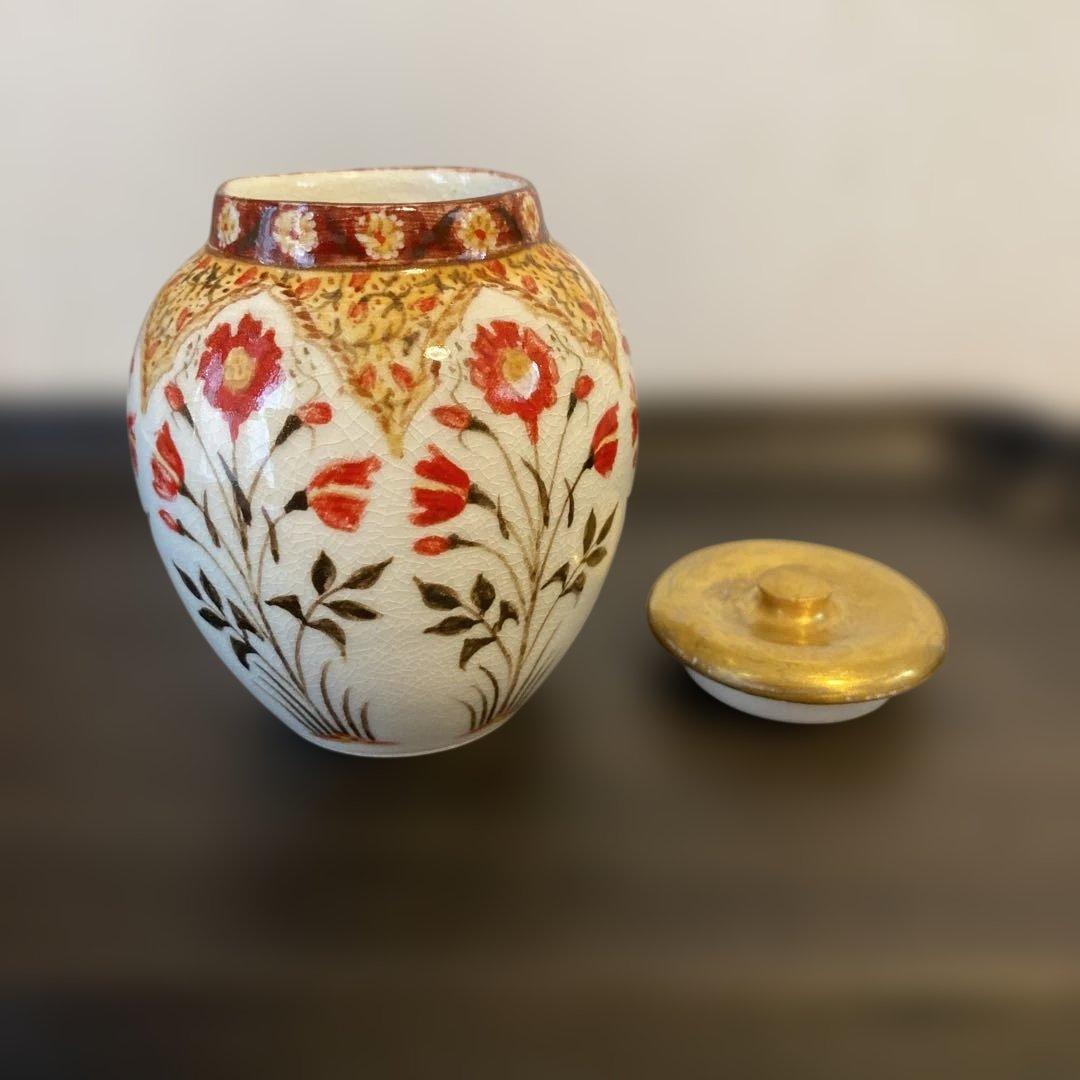 升たかさん　ケシの小壺　蓋物　茶器　金の蓋