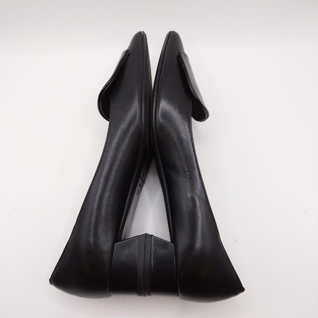 ファビオルスコーニ ブラックレザーポインテッドトゥフラットシューズ 25cm