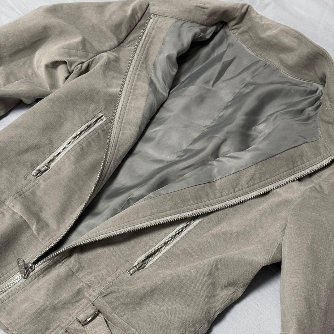 グレー シングルライダースジャケット パンク コーデュロイ