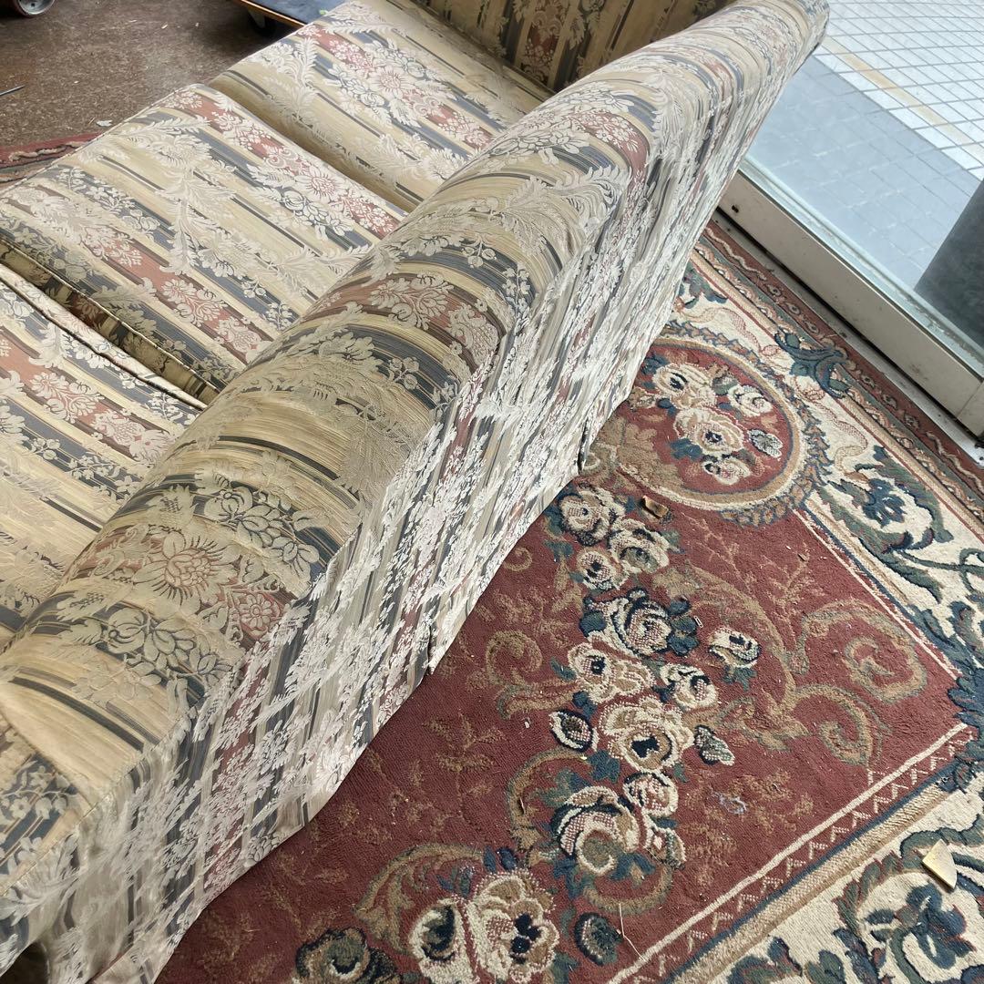 昭和レトロ コスガ家具 古家具 花柄ストライプ 三人掛けソファー アームチェア