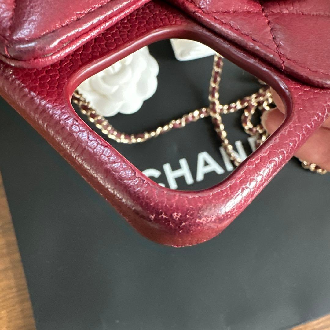 激レア　赤　CHANEL iphoneケース キャビアスキン 13pro
