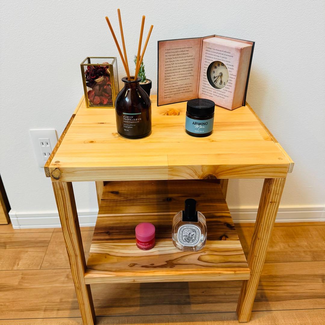 ナチュラルウッドサイドテーブル/天然木製/杉無垢材/桧材/北欧/プランターラック