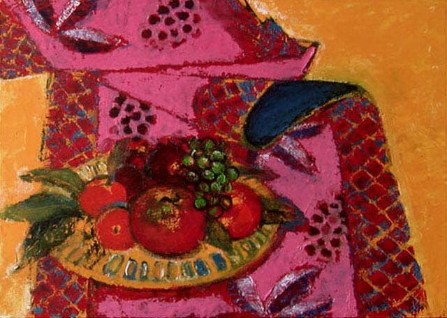 油絵 菅家令子 絵 絵画インテリア 額付(黒) uF6-113902 静物 果物