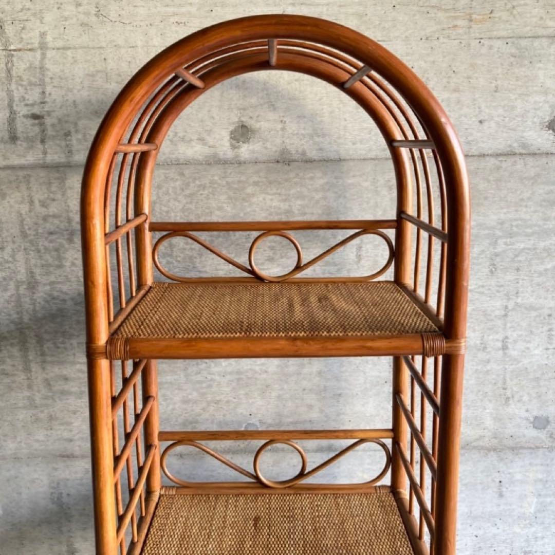 籐 ラタン ラック シェルフ スタンド 3段 飾り棚 置物台 大型 家具 レトロ