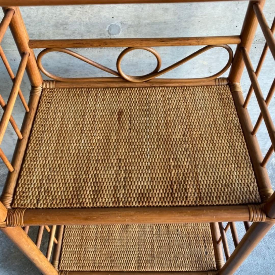 籐 ラタン ラック シェルフ スタンド 3段 飾り棚 置物台 大型 家具 レトロ