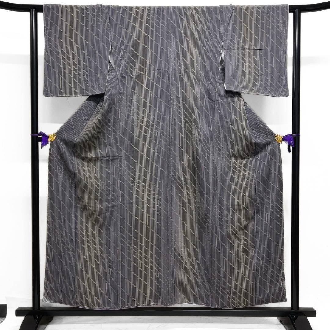 未着用　小紋　縦縞　斜め縞　よろけ縞　グレー　着物　122a d