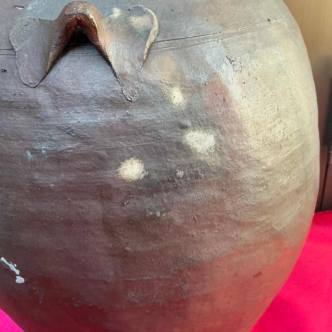 備前焼　茶色　陶器製　花瓶　備前窯　『中壺』　耳有り