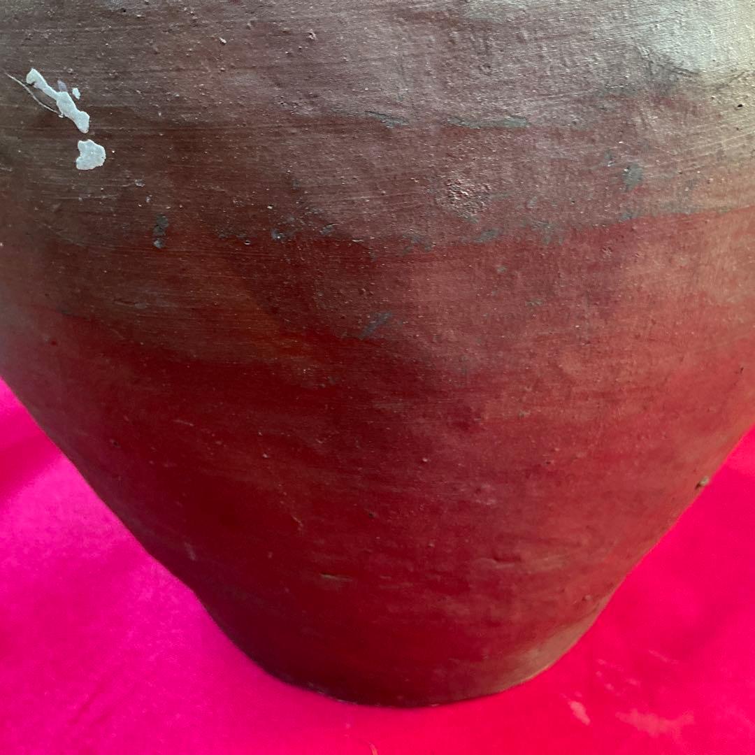 備前焼　茶色　陶器製　花瓶　備前窯　『中壺』　耳有り