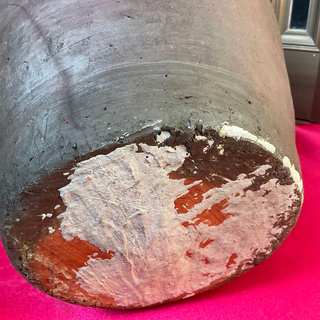 備前焼　茶色　陶器製　花瓶　備前窯　『中壺』　耳有り