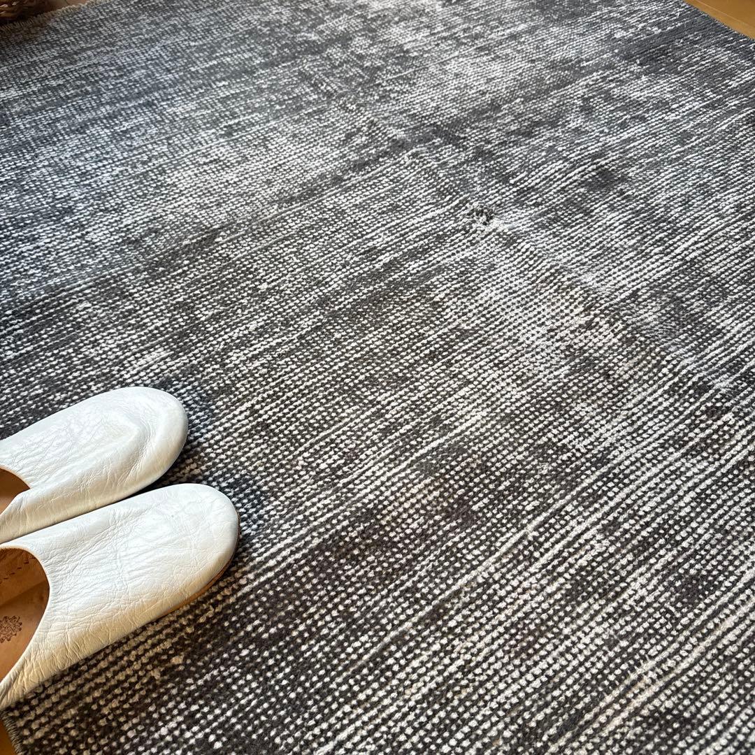 111×182 グレイワンカラーラグ　擦れシャビーシック　トルコヴィンテージラグ