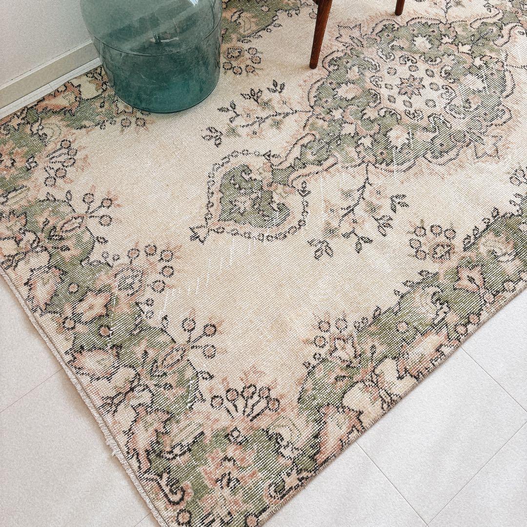 トルコ　ヴィンテージラグ　グリーン