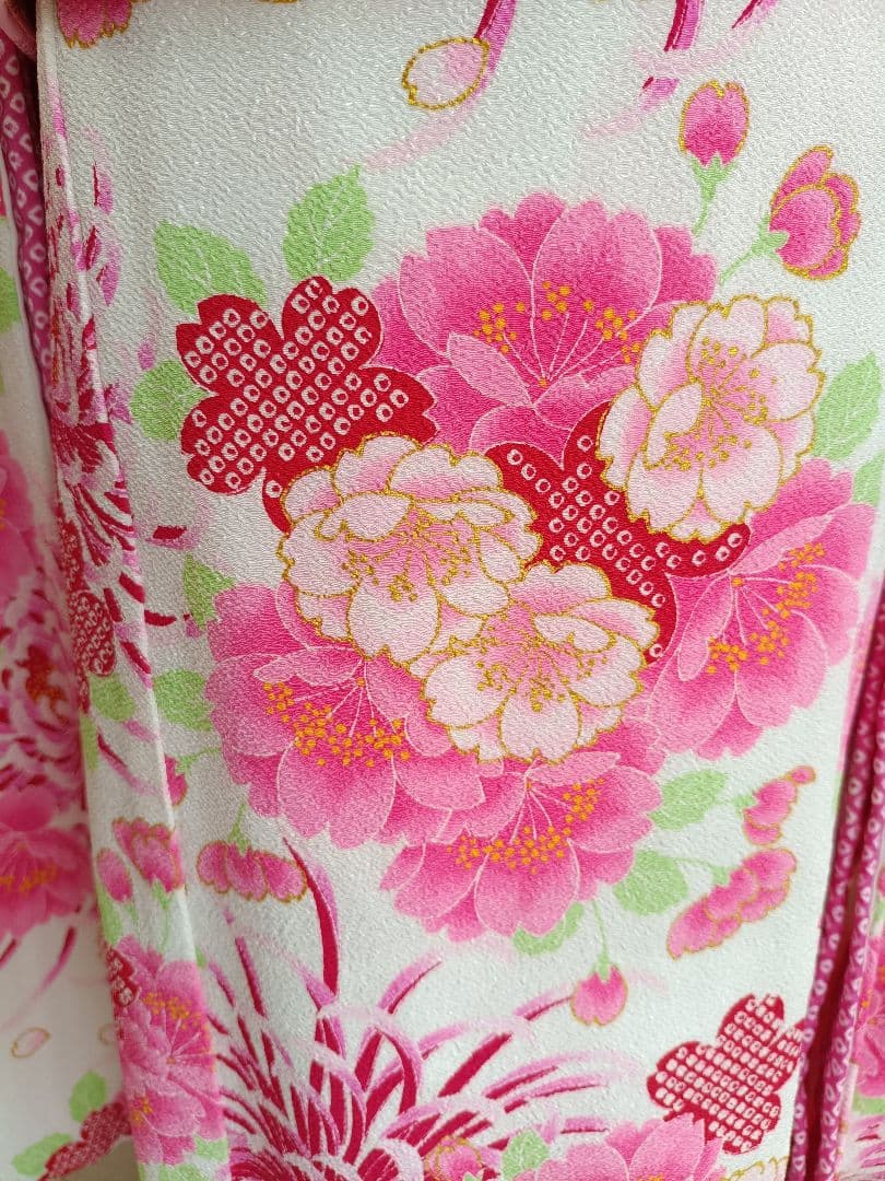 JAPANSTYLE白地にピンクの花模様☆七五三着物帯フルセット