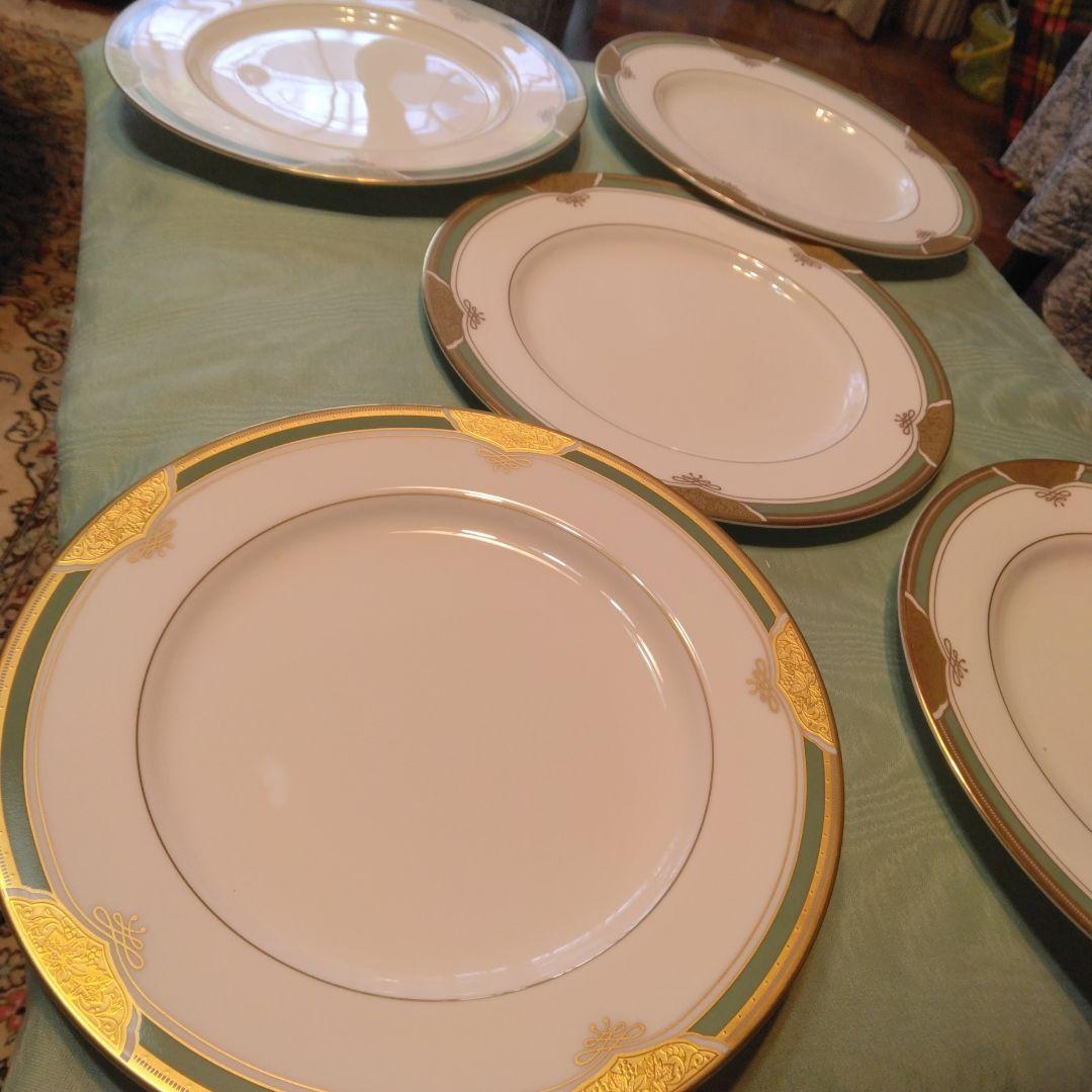 鳴海 皿2種類× 5枚 金色装飾グリーン