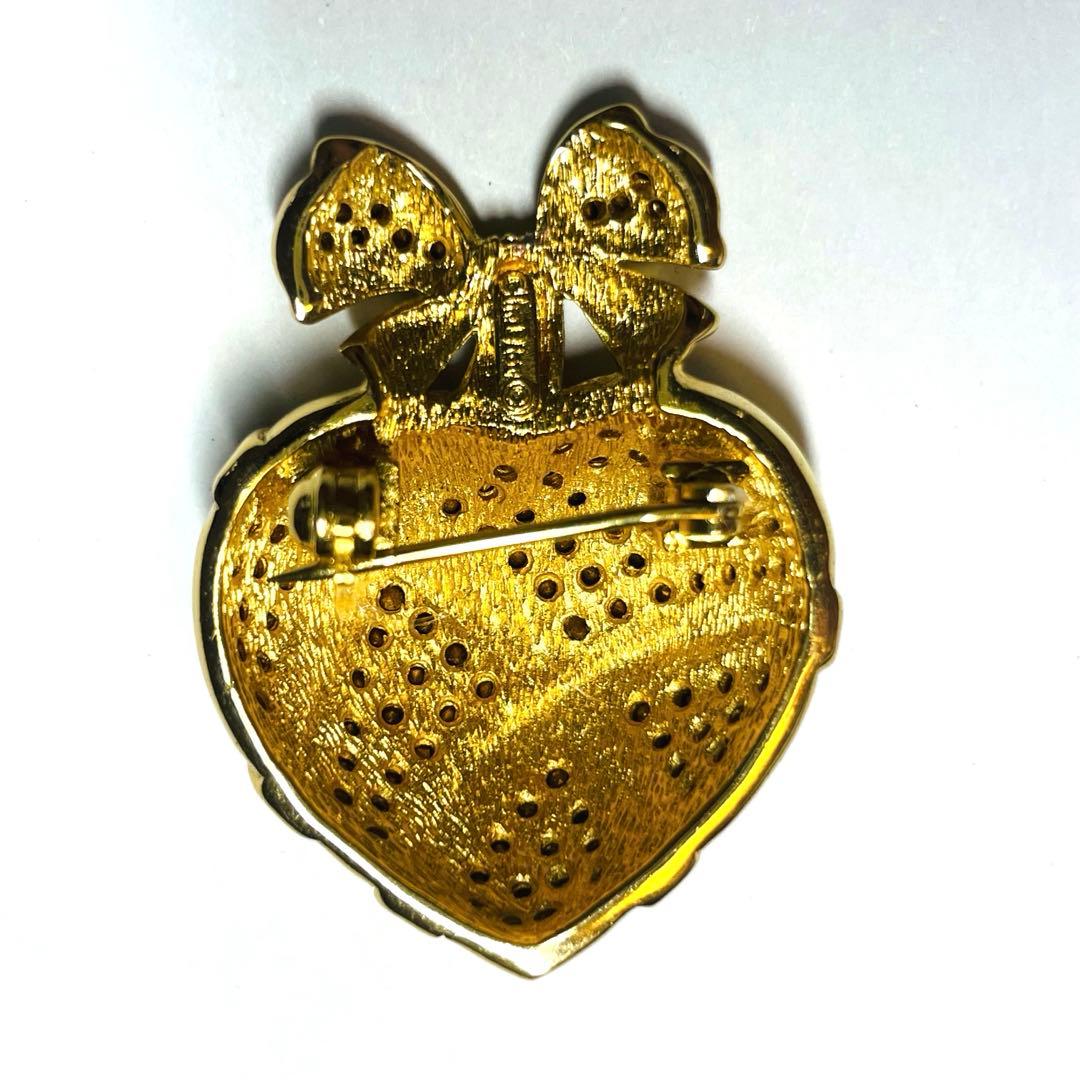 美品　希少デザイン　Christian Dior ブローチ　苺　ラインストーン